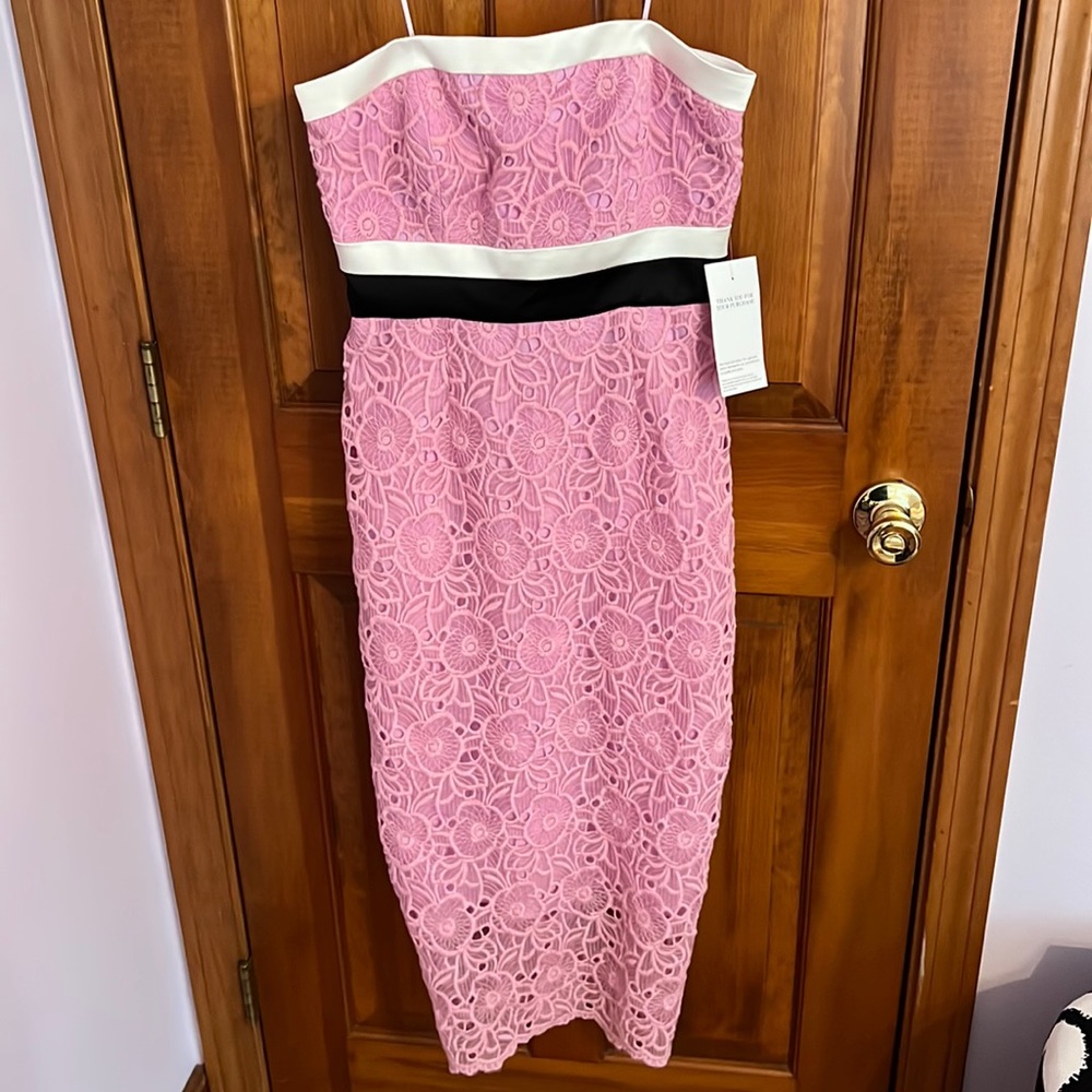 Cynthia Rowley eyelet lace dress with white and black satin border